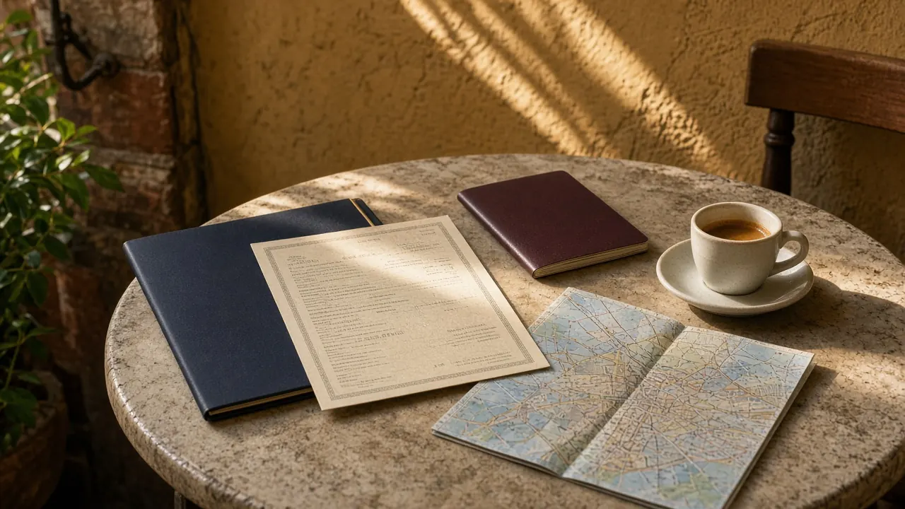 Health insurance for the Italy digital nomad visa: an insurance certificate beside a visa checklist in Rome