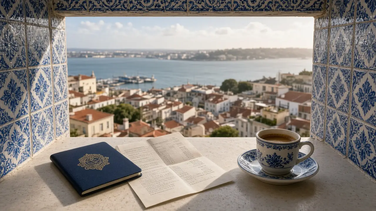 Portugal D8 visa income requirement: a bank statement and passport on an Alfama windowsill